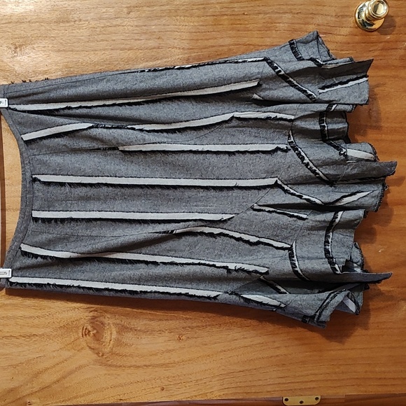 Acorn Lagenlook Twill Skirt Gray Black White Handkerchief Hem Fringed Boho 14 - Picture 4 of 11